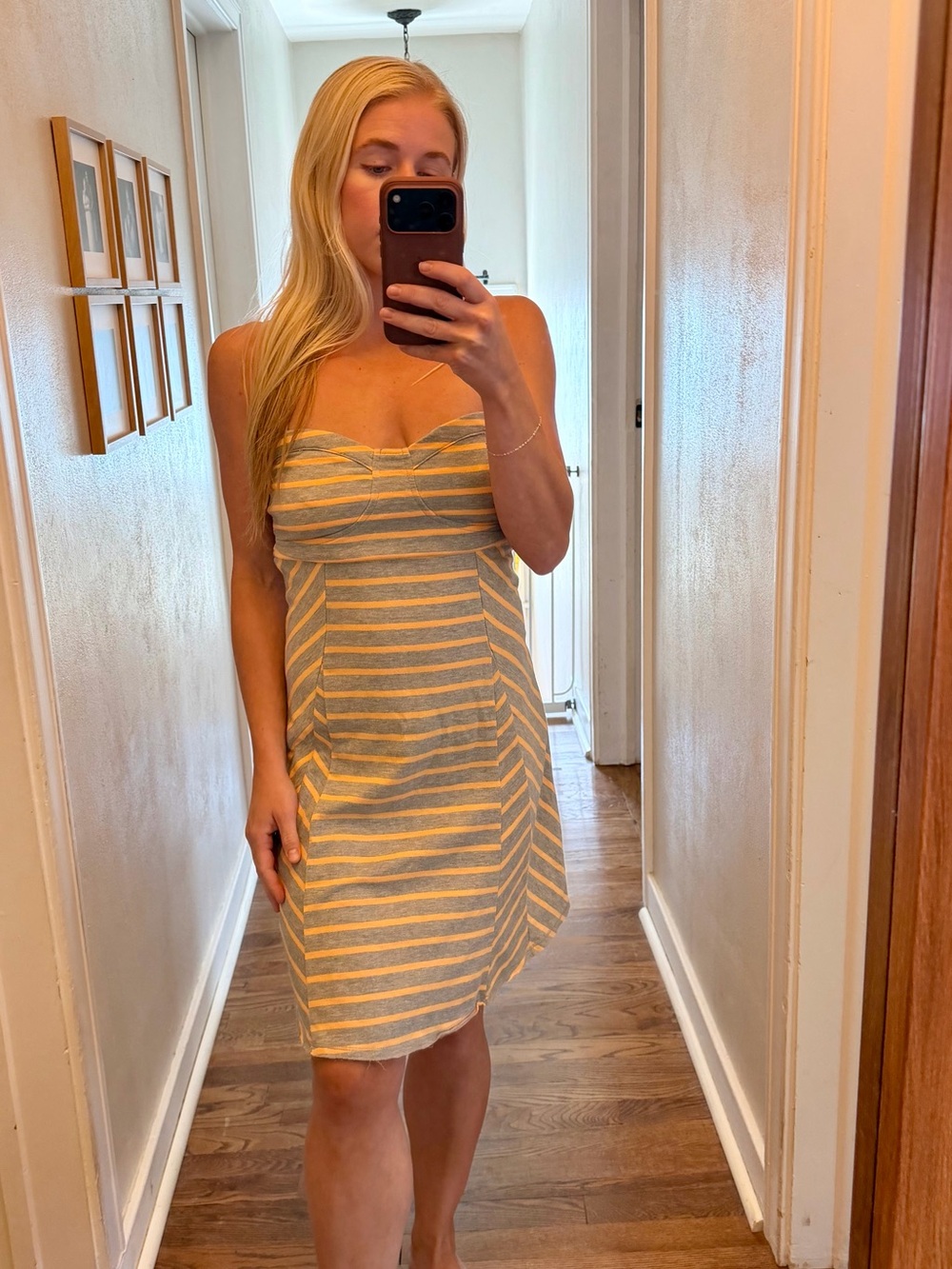 Roxy Vintage Y2K Strapless Striped Mini Dress | Gray Orange Chevron | Medium